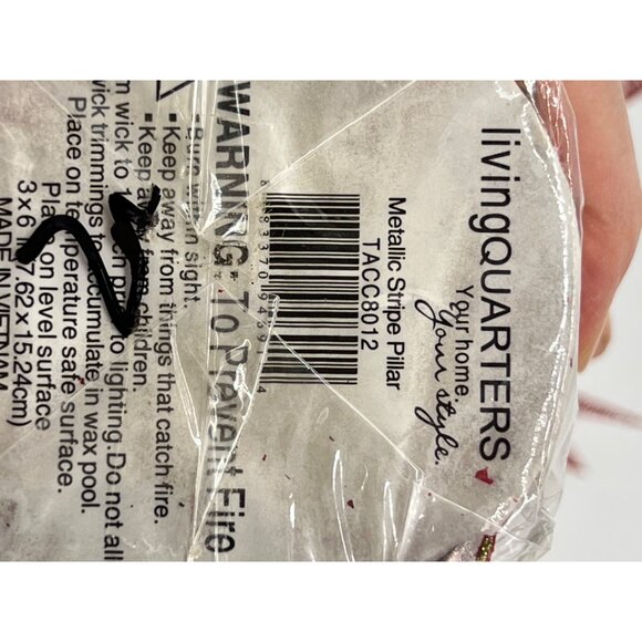 Beautiful Striped Red, Gold and Silver Christmas Candle w/ Jewels by Living Quar - Picture 3 of 4